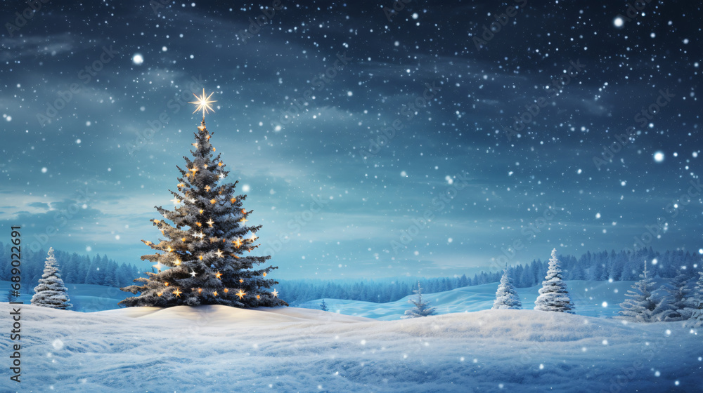 Christmas tree in winter landscape