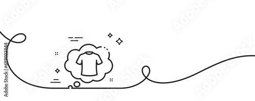 T-shirt line icon. Continuous one line with curl. Laundry shirt sign. Clothing speech bubble symbol. T-shirt single outline ribbon. Loop curve pattern. Vector