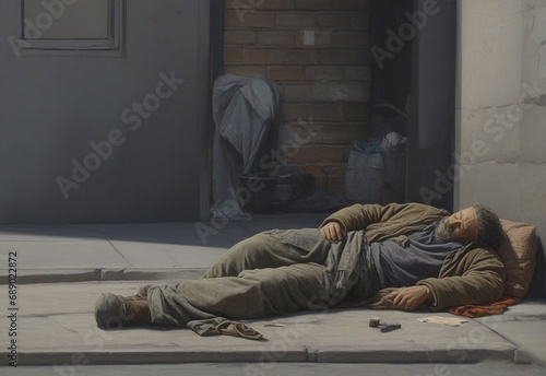 Homeless man sleeping on street © mizina