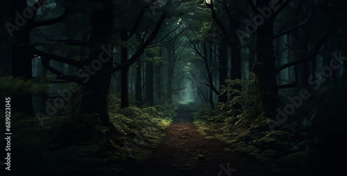 forest in the night, dark forest in the night, dark woods with path leading through,  © Your_Demon