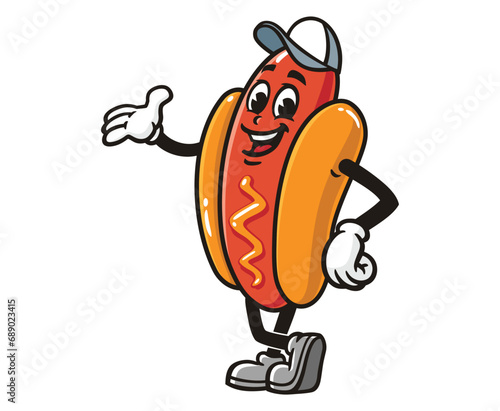Hot dog wearing a hat Cartoon mascot illustration character vector clip art
