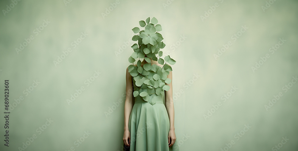 grass on a girl, these are small leaves glued together in the style grass on a girl, these are small leaves glued together in the style