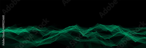 Technology green wave with lines. Big data visualization. Analytics representation. Digital background. Vector illustration.