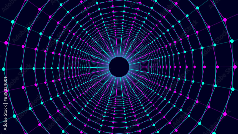 Abstract 3d portal. Circle tunnel or wormhole. Digital background with connected blue dots and lines. Vector illustration. Abstract 3d portal. Circle tunnel or wormhole. Digital background with connected blue dots and lines. Vector illustration.