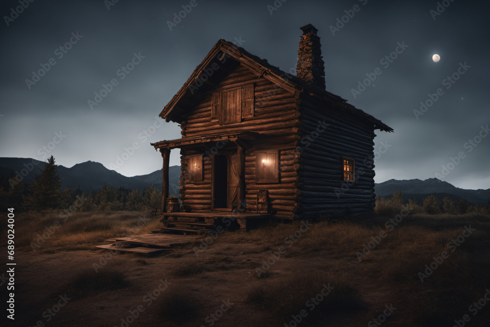 A hut in the middle of the forest, lonely and lonely A hut in the middle of the forest, lonely and lonely