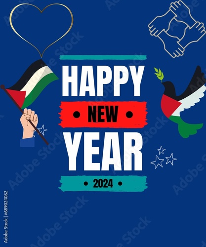 carte de voeux bonne année 2024 avec soutien et paix pour la Palestine   photo