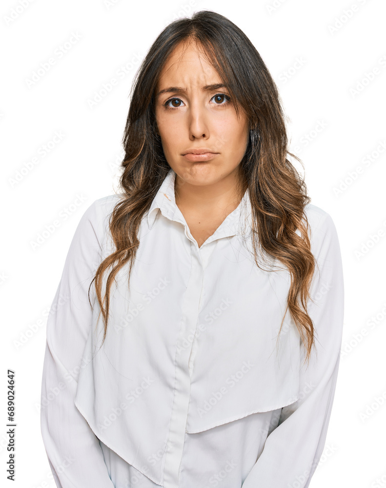 Young brunette woman wearing casual clothes depressed and worry for distress, crying angry and afraid. sad expression. Young brunette woman wearing casual clothes depressed and worry for distress, crying angry and afraid. sad expression.