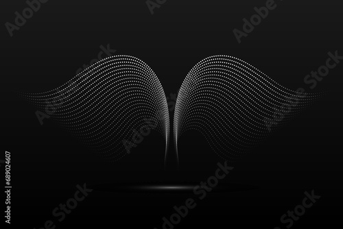 Silver wings linear wavy abstract on a black background. Angel wings. Vector graphics. photo