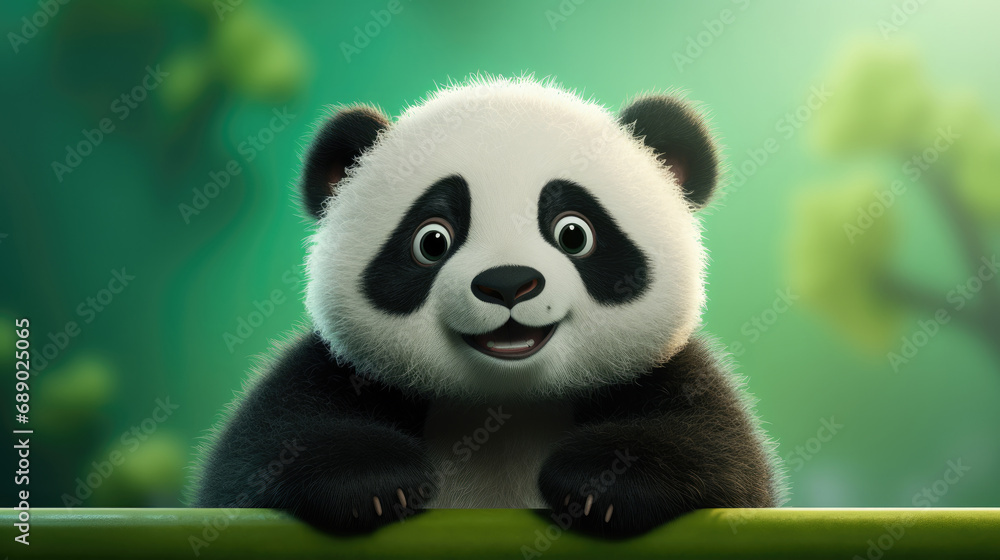 Fototapeta premium Cute panda baby looking straight at the camera