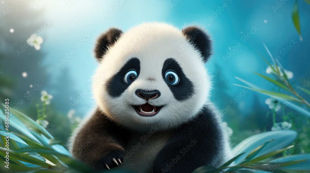 Fototapeta premium Cute panda baby looking straight at the camera