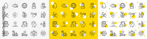 Outline Face detect, Chemistry lab and Hospital nurse line icons pack for web with Dont touch, Vaccination announcement, Cardio bike line icon. Medical food, Leaf dew, Pets care pictogram icon. Vector