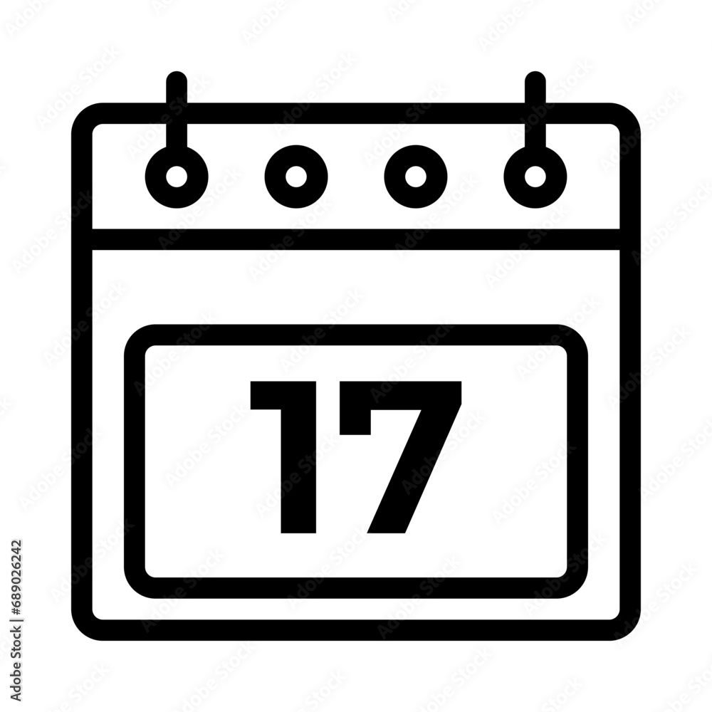17th Daily Calendar Icon Vector. Outline Calendar Sign. vector illustration graphic 17th Daily Calendar Icon Vector. Outline Calendar Sign. vector illustration graphic