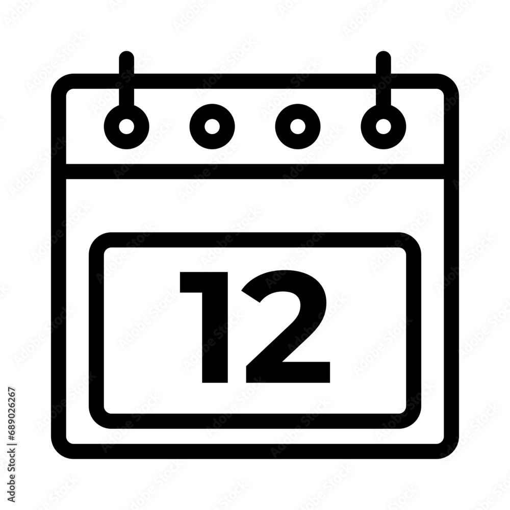 12th Daily Calendar Icon Vector. Outline Calendar Sign. vector illustration graphic 12th Daily Calendar Icon Vector. Outline Calendar Sign. vector illustration graphic