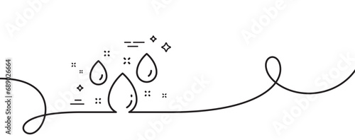 Rainy weather forecast line icon. Continuous one line with curl. Rain sign. Water drops symbol. Rainy weather single outline ribbon. Loop curve pattern. Vector