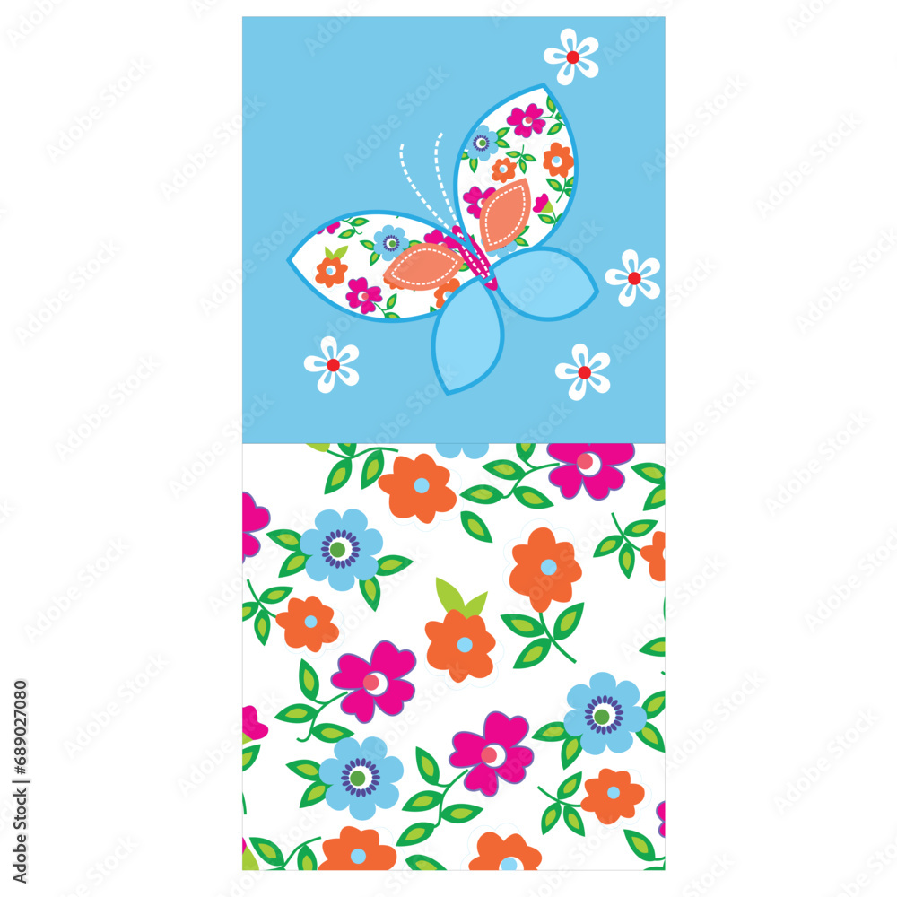 cute butterfly with flower print vector