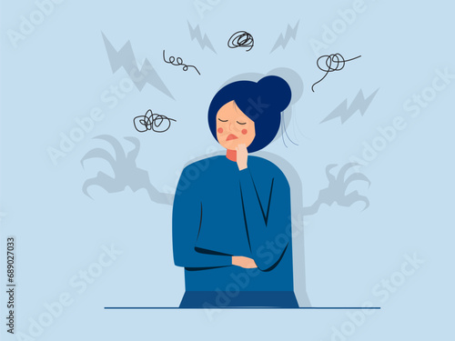 Panic Disorder mental health concept businesswoman feel scared depressed suffer from mental psychological disorder. depression or anxiety panic attack. Vector illustration.