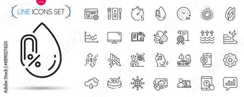 Pack of Computer, International globe and Medical phone line icons. Include Web settings, Swipe up, Consumption growth pictogram icons. Timer, Covid test, Online education signs. Vector