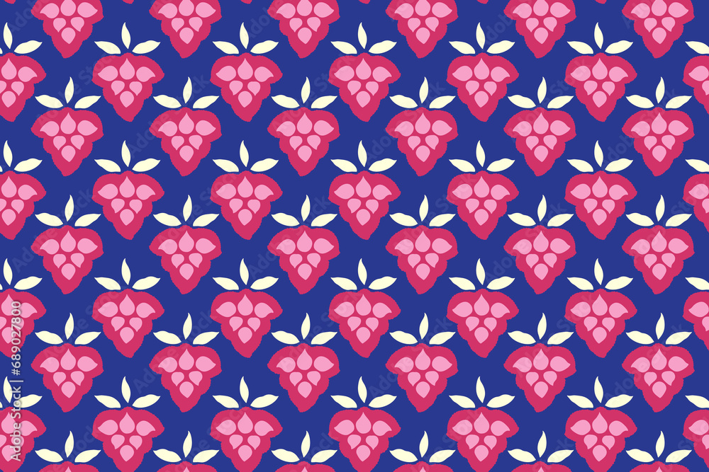 Seamless vibrant pattern with abstract geometric pink shape on a blue background. Vector hand drawn sketch doodle dots, shapes, drops, spots, circles, leaflet. Design ornament for fabric, fashion Seamless vibrant pattern with abstract geometric pink shape on a blue background. Vector hand drawn sketch doodle dots, shapes, drops, spots, circles, leaflet. Design ornament for fabric, fashion