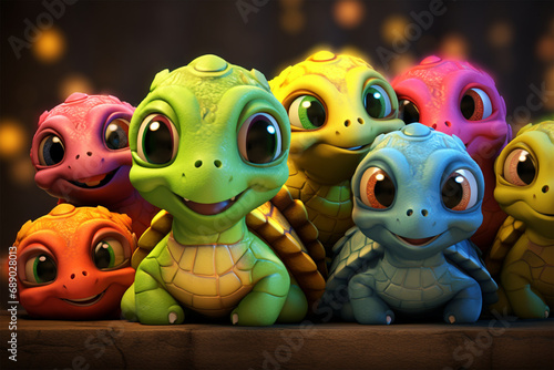 3D character of a cute turtle in children's style