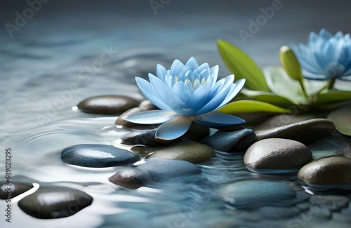 spa stones and blue lily, lotus flower