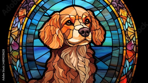 Stained glass window, cute beagle dog