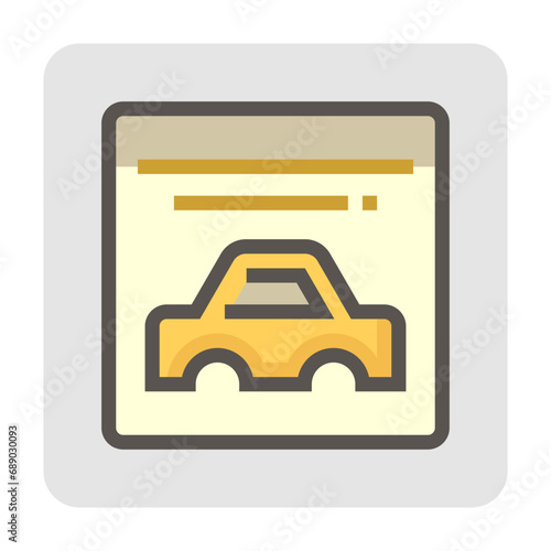 Automotive paint vector icon. May called Dip coating, Ecoat or ED coating consist of car body, dip tank and fluid chemical. Manufacturing process in shop, factory. Protection technology. 48x48 pixel.