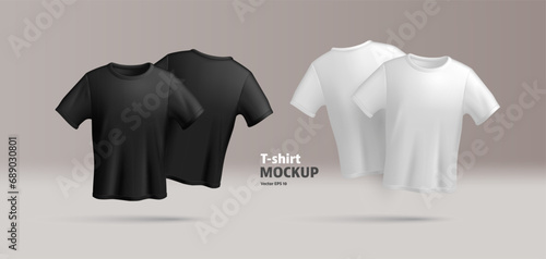 Black and white male t-shirt mockup front and back with place for print show case