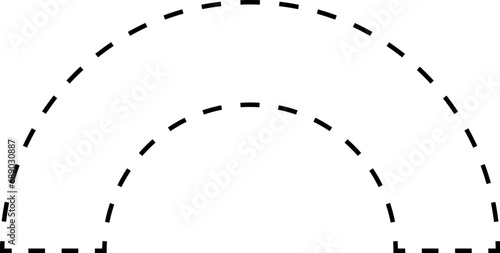 Dash line shapes. Dashed outline design of border for basic geometric shapes. Icon of cut frame. Vector illustration