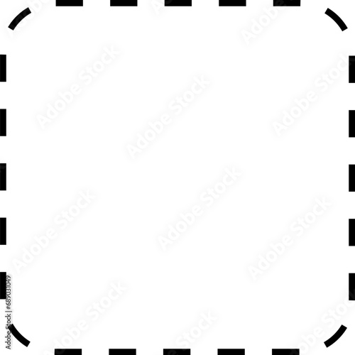 Dash line shapes. Dashed outline design of border for basic geometric shapes. Icon of cut frame. Vector illustration