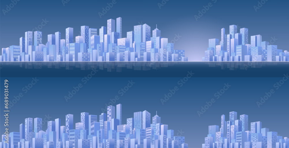 City buildings of business district. Urban Abstract horizontal banner, background cityscape. Panorama in frat style, header images for web. Vector illustration simple geometric