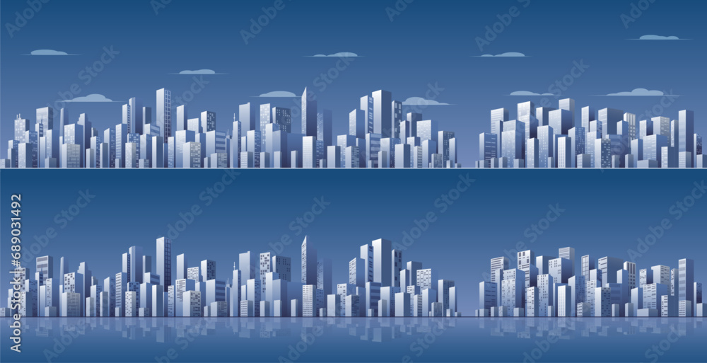 Urban Abstract of business district. Horizontal banner, background cityscape. City buildings Panorama in frat style, header images for web. Vector illustration simple geometric