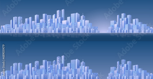 City buildings of business district. Urban Abstract horizontal banner  background cityscape. Panorama in frat style  header images for web. Vector illustration simple geometric