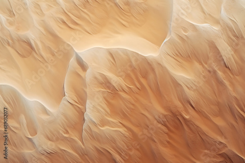 Aerial view of sand dunes in the desert, sand texture background seen from above