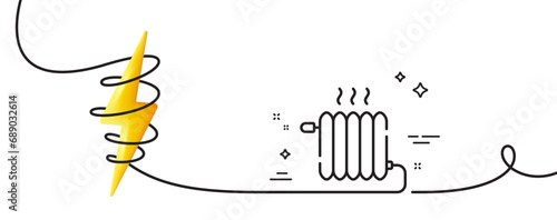 Radiator line icon. Continuous one line with curl. Heat convector sign. Temperature heater symbol. Radiator single outline ribbon. Loop curve with energy. Vector