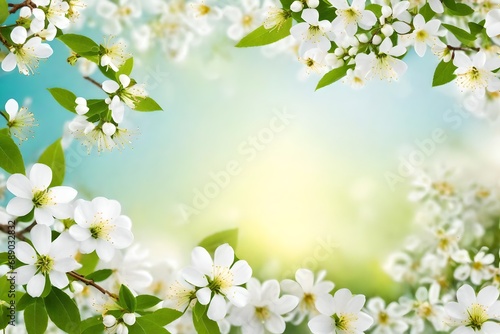 Spring border background with white blossom © MUmar