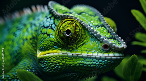 green iguana on a branch,Chameleons Reptiles, green chameleon   © microtech