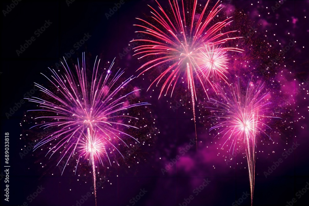 Fototapeta premium A dazzling view of colorful fireworks bursts across the night sky, fireworks in the night sky, fireworks in the sky, fireworks in the night, happy new year fireworks, happy new year, new year, night