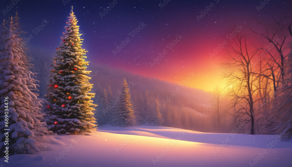 Enchanted Snowy Christmas Tree at Twilight Enchanted Snowy Christmas Tree at Twilight