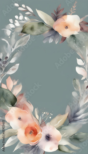 Boho style card. Beautiful watercolours of plants, leaves and flowers for elegant modern greetings cards in muted colours.