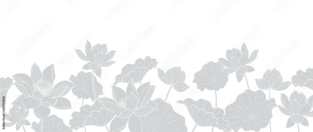 Chinese background pattern withe lotus line arts for new years celebrations oriental background. Vector illustration

 - obrazy, fototapety, plakaty 