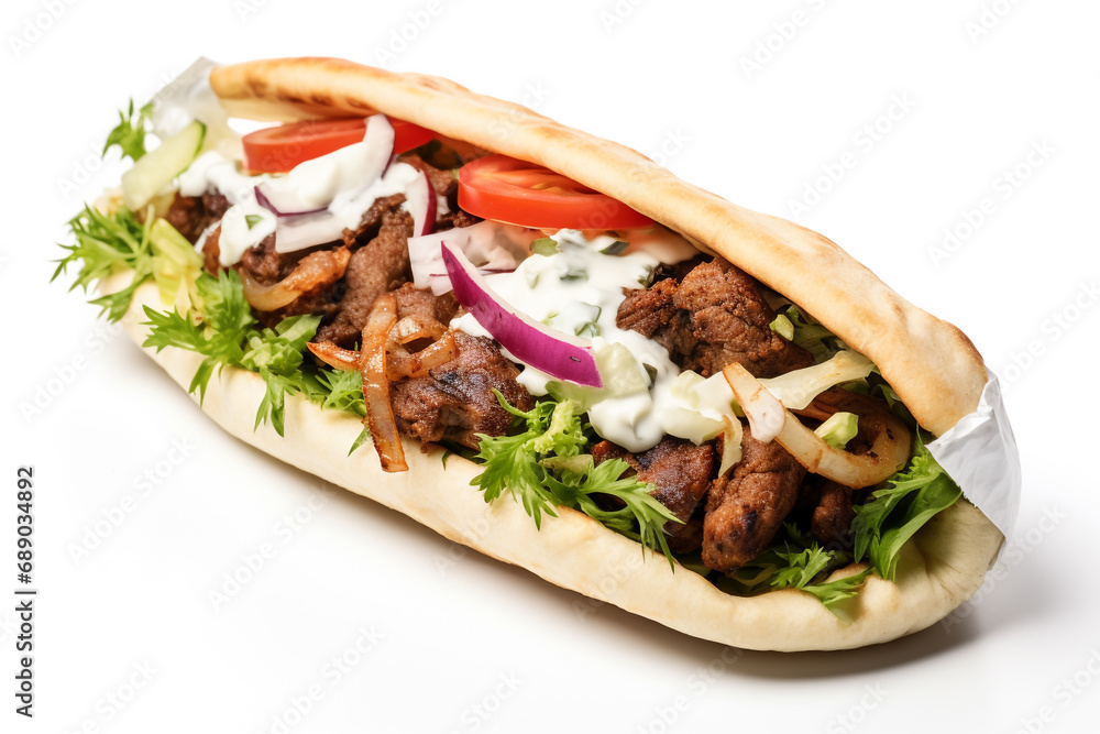 Gastronomisches Dönerfest - Ein verlockendes Bild von köstlich gewürztem Döner Kebap, eingebettet in frischem Gemüse und geröstetem Fladenbrot für ein kulinarisches Streetfood-Erlebnis Gastronomisches Dönerfest - Ein verlockendes Bild von köstlich gewürztem Döner Kebap, eingebettet in frischem Gemüse und geröstetem Fladenbrot für ein kulinarisches Streetfood-Erlebnis