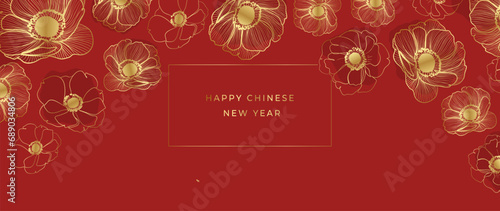 Red Chinese floral and flower background pattern for new years celebrations oriental background. Vector illustration

