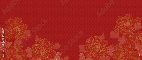 Red Chinese floral and flower background pattern for new years celebrations oriental background. Vector illustration