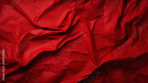 Red crumpled paper texture. Blank background with creases. Generative AI