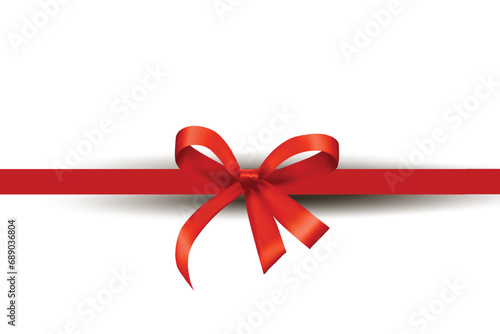 Red ribbon with bow on white background.