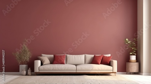 Maroon and beige color living room interior and walls design