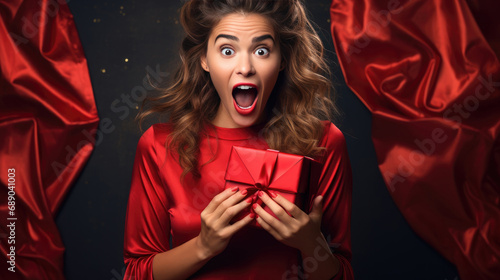 surprise and excited beauty woman holding gift box