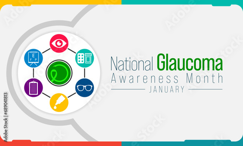 Glaucoma awareness month is observed every year in January, is a group of eye conditions that damage the optic nerve, the health of which is vital for good vision. Vector illustration