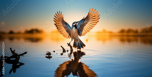 birds in the sky  birds in the sunset  photograph of a jay with its wings spread  