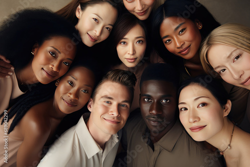 portrait of a group of different ethnicities, view from above